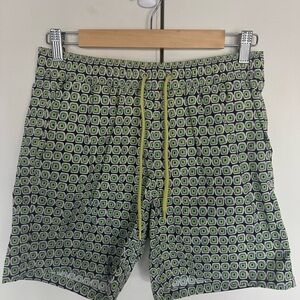 J. Crew Green and Yellow Swim Trunks with Geometric Pattern